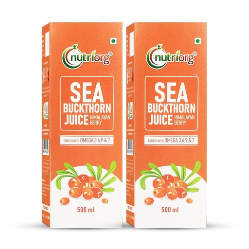 [BRSWGFQRCUPQACTA] Nutriorg Pure Sea Buckthorn Juice Concentrate Pulp 1L (500ml*2) | Cold Pressed | 100% Himalayan Berry Pulp | Omega 3,6,7,9 & Vitamin C | Best for Immunity & Antioxidant Rich | Makes 50 Glasses | No Added Sugar & Colour