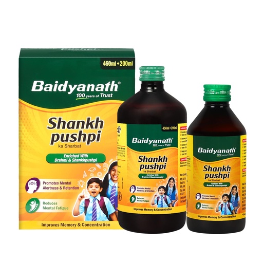 [BRSW2AYEBZ5BYC3A] Baidyanath Shankhpushpi Syrup 450ml + 200ml | Memory Booster & Concentration Support | Brahmi Shankhpushpi Formula | Brain Tonic for Kids & Adults | Natural Botanical Ingredients