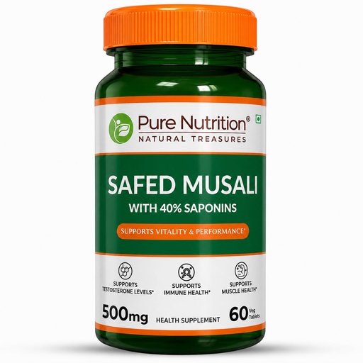 [BRSRE2Q7BV4A4HTU] Pure Nutrition Safed Musali Tablets | Safed Musli Tablets 500mg | Ayurvedic Herbal Supplement for Muscle Strength, Stamina, Immunity, Energy & Endurance - 60 Veg Tablet