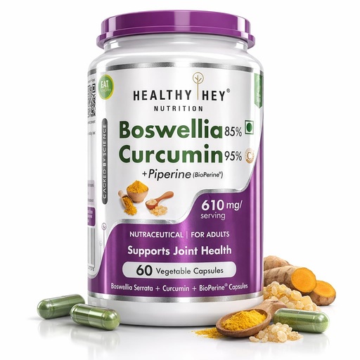 [BRSWGEAFCUPBO2D4] HealthyHey Nutrition Boswellia Serrata & Curcumin with Bioperine - 60 Vegetable Capsules