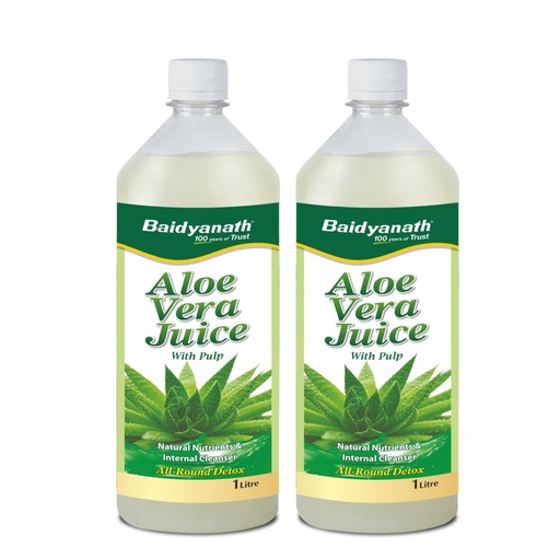 [BRSWYCAQCMNWKAL2] Baidyanath Pure Aloe Vera (with Pulp) (2L, 1L X 2) | No Added Sugar or Flavor | Source of Natural Nutrients, Boosts Immunity and Digestion