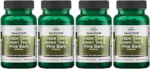 [BRSWGFD3BYIRQCI2] Swanson Grape Seed Green Tea & Pine Bark Complex Heart Cardiovascular Immune Support Health Antioxidant Healthy Blood Pressure Support Polyphenols OPCS Herbal Supplement 60 Capsules (Caps) (4 Pack)