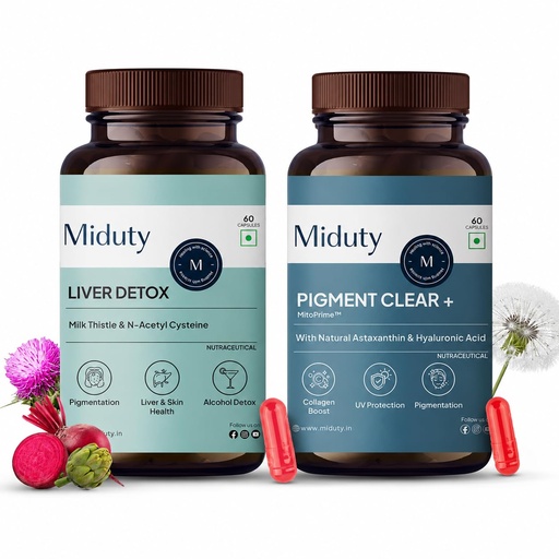 [BRSRY2Y3AACWCCLH] Miduty Skin Brightening & Liver Detox Bundle | Pigment Clear+ Oral Sunscreen with Hyaluronic Acid + Milk Thistle & NAC Liver Detox Supplement | Supports Even Skin Tone, Healthy Liver & Natural Detox
