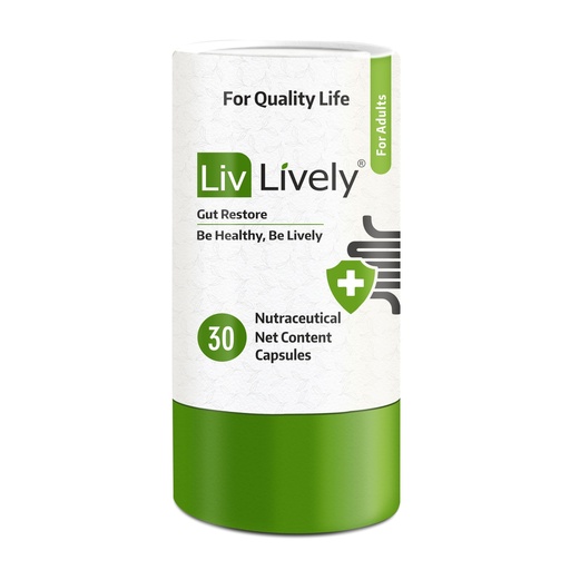 [BRSREHANOYFAM3LU] Liv Lively Gut Restore – 100% Natural Probiotic & Gut Health Supplement | Relieves Bloating, Leaky Gut & Indigestion | Digestive Support for Men & Women | 30 Veg Capsules