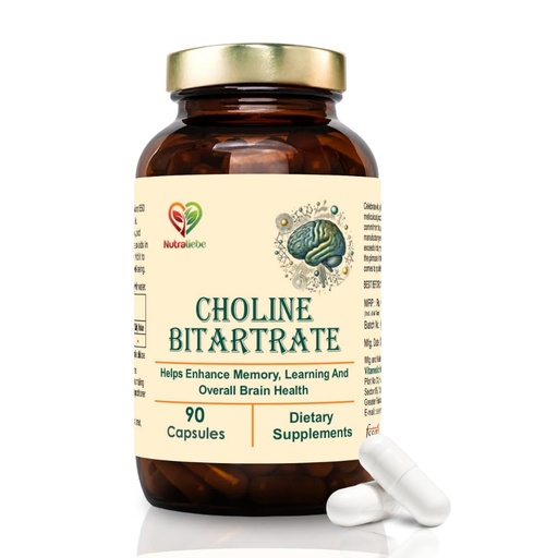 [BRSRAGQ6BAPRMDQ7] Choline Bitartrate 550mg – 90 Capsules | Dietary Supplement for Daily Use | Non-GMO & Gluten-Free