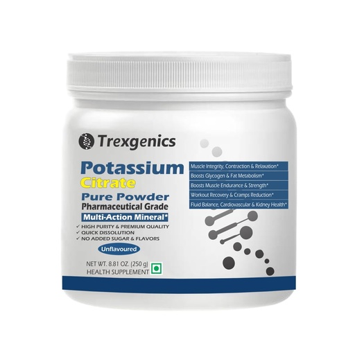 [BRSRE2QDAEMGYDLP] Trexgenics POTASSIUM CITRATE Pure Powder Pharmaceutical Grade Electrolyte Balance, Nerve & Muscle Health (250 gram / 8.81 OZ)