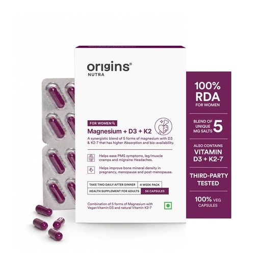 [BRSRAGTRBFYQ4ETH] Origins Nutra 5-in-1 Magnesium + D3 + K2-7 for Women | 370 mg Magnesium