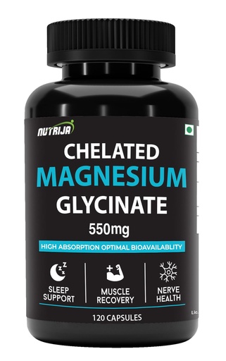 [BRSRABAZDMHWCH3V] NutriJa Magnesium Glycinate 550mg | 121mg Elemental Magnesium | Chelated Magnesium Supplement for Sleep, Relaxation, Muscle & Nerve Support | 120 Vegetarian Capsules