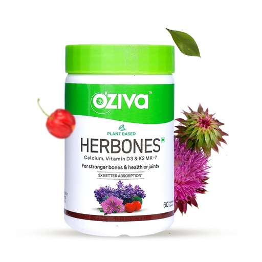 [BRSWYGINCMBAGD3V] OZiva Plant Based HerBones|Healthy Bones Supplement for Better Bone Health & Bone Strength & Density|With Acerola Cherry & Ashoka for Healthy Bones for Women,Certified Vegan,60 capsules,70 grams
