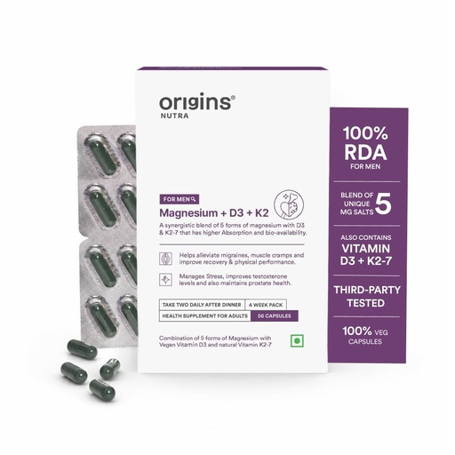 [BRSRAGTRBEFGMCLL] Origins Nutra 5-in-1 Magnesium + D3 + K2-7 for Men | 440 mg Magnesium