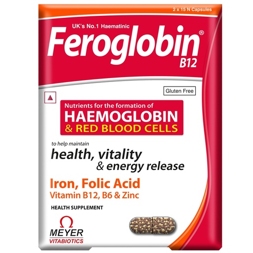 [BRSROGI2DMDW2FDV] Feroglobin B12 Capsules for Iron, Haemoglobin & Red Blood Cell Formation (Monthly Pack) | Iron, Folic Acid, Vitamin B12, B6 & Zinc | Supports Energy Release & Vitality | Gluten Free | 30 Capsules