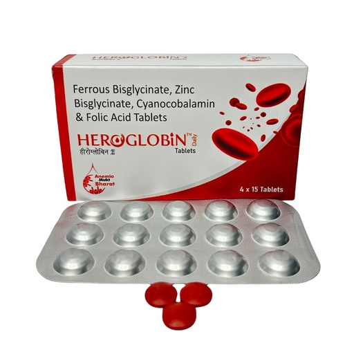 [BRSROBQ5BUPBYEY4] Daily Ferrous Bisglycinate Zinc Bisglycinate Cyanocobalamin & Folic Acid Tablets | Iron Supplement for Anemia | Improves Hemoglobin levels and Fatigue (Pack of 4) - 60 Tablets