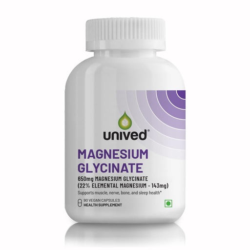 [BRSROZQZCQIBUA35] Unived High Absorption Magnesium Glycinate Chelate Buffered - 650mg - 22% Elemental Magnesium - 90 Capsules