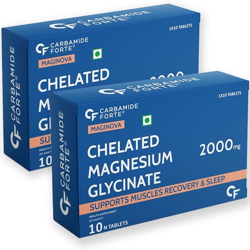 [BRSRAFQ5CQJRQGQ2] Carbamide Forte Chelated Magnesium Glycinate 2000mg Per Serving Supplement - 10 Veg Tablets (Pack of 2)