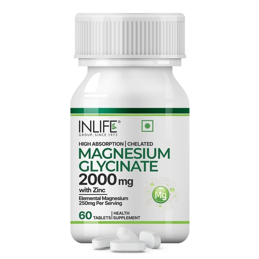 [BRSRGGI6OFYQK2A3] INLIFE Unbuffered Magnesium Glycinate 2000mg, Zinc Picolinate, 60 Tablets