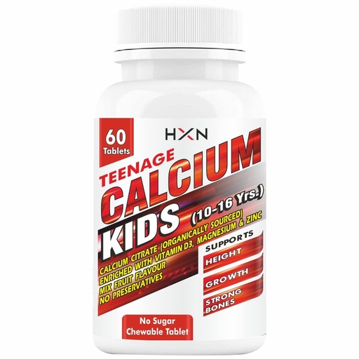 [BRSW2H3ROV7BOFLU] HXN Calcium For Kids With Vitamin D3, Magnesium, Zinc, Vitamin B12, Multivitamin Supplements for Teenager Kids Strong Bones Health | Teeth | Growth | Sugar Free -60 Chewable Tablets (10-16 years)