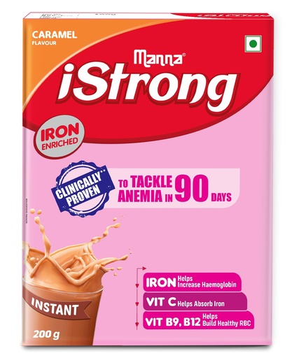 [BRSRAZQ7AQHQK2TH] Manna iStrong Nutrition Drink Iron Supplement for Women, Clinically Proven to fight Anemia in 90 Days. Caramel 200g