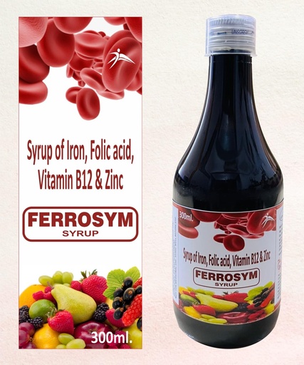[BRSRAYAHBMIQECY6] Ferrosym Syrup 300ml | Iron Syrup with Vit B12-Folic Acid-Zinc | Iron Supplement For Men and Women | Cures Anemia | Improve Hemoglobin Levels and Boost Platelets | Accure Pharma (BUY 2 SYRUPS AND GET 1 PREMIUM PAIN OIL WORTH RS. 160 FREE)