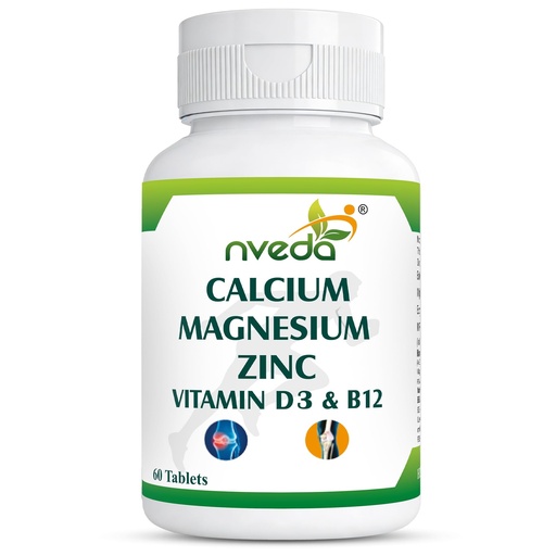 [BRSW2FT2A4CA2FLF] Nveda Calcium 1000mg with Vitamin D3, Magnesium, Zinc, Vitamin K2 & B12 | Bone Strength, Joint Support & Immunity Booster for Men & Women | 60 Vegetarian Tablets