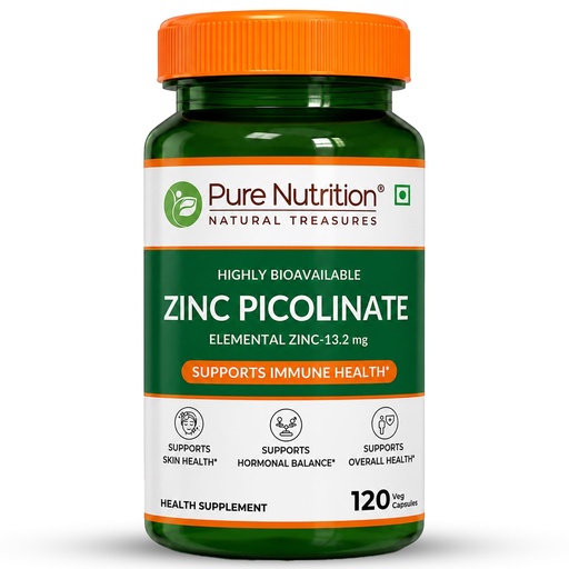 [BRSRGGL3BUNBYC3Z] Pure Nutrition Zinc Picolinate | Zinc Supplements for Men & Women | Highly Bioavailable Elemental Zinc 13.2mg | Supports Immune Health, Skin, Hormonal Balance & Metabolism | Daily Zinc Supplement 120 Veg Capsules
