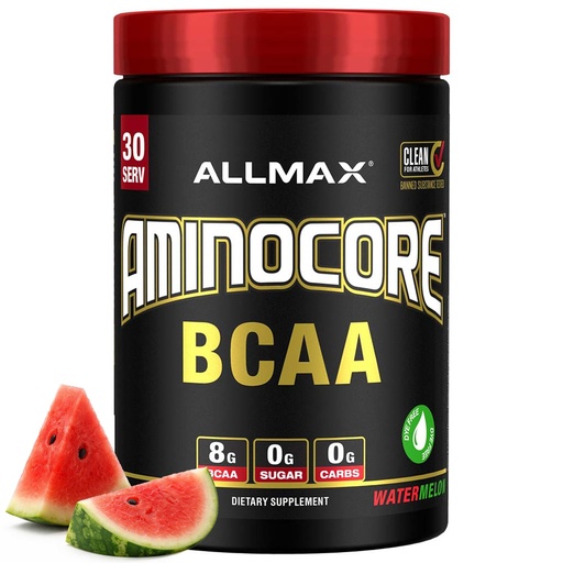 [BRSWYZQDBYIRE2DD] ALLMAX AMINOCORE BCAA Powder for Workout Muscle Recovery & Increased Endurance - Sugar Free, No Fillers 8.18 Grams Bcaas Amino Acids, B Vitamins for Women and Men - 30 Servings | Watermelon, 345g