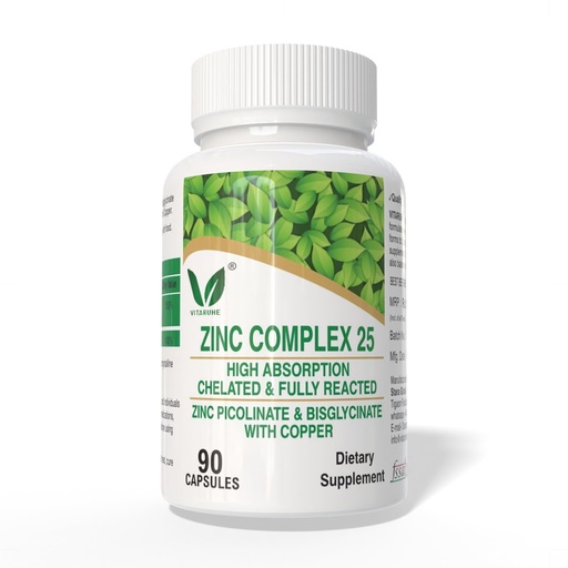 [BRSROZA3O4MWEEL4] VITARUHE® Chelated Zinc Picolinate & Bisglycinate Complex with Copper, Zinc for Immune, Skin and Cellular Health, High Absorption, Non-GMO, 90 Capsules