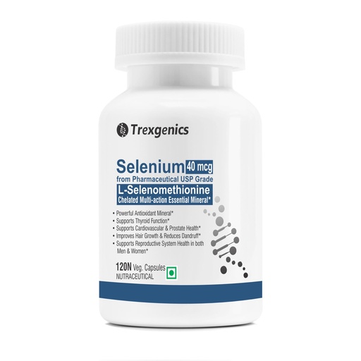 [BRSREGQNA55AO33F] Trexgenics SELENIUM 40 mcg from L-Selenomethionine Pharmaceutical USP grade Chelated Multi-Action Antioxidant for Thyroid, Cardiovascular, Prostate, Hair Growth Support (120 Veg. Capsules)
