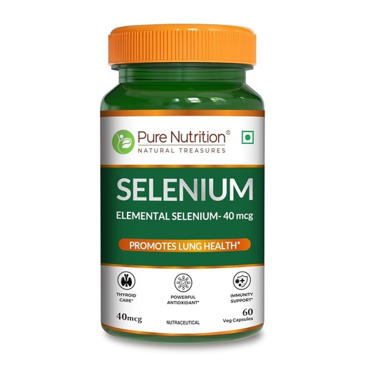 [BRSRABQNCQORMGQ3] Pure Nutrition Selenium 40mcg, 60 Veg Capsules | Selenium Supplements for Immune System, Supports Healthy Blood Pressure, Thyroid Health & Improves Cholesterol Levels