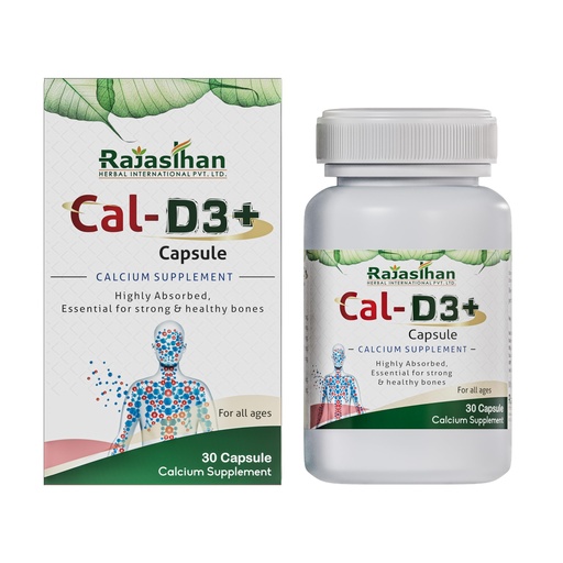 [BRSRMCY2A4AWC3YV] Cal-D3+ Capsules by Rajasthan Aushdhalaya | Calcium Supplement | Essential for Strong & Healthy bones | 30 Capsules