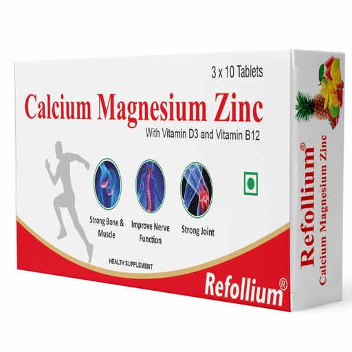 [BRSROYIYBUCBMGY7] Refollium Calcium Magnesium & Zinc Tablets With Vitamin D3, Vitamin B 12,Calcium Supplement For Women And Men, For Bone Health & Joint Support (60 Tablets)