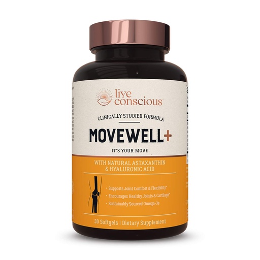 [BRSWGBINC4CWCG3A] Live Conscious Joint Health Supplement - MoveWell Plus Antarctic Krill Oil, Natural Astaxanthin and Hyaluronic Acid | Outperforms Glucosamine