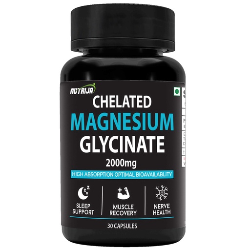 [BRSRABATAEIGCA3K] NutriJa Magnesium Glycinate 2000mg Supplement | Contains Elemental 22% (440mg) Per Serving - Superior Absorption & High Potency - 30 Veg Capsules