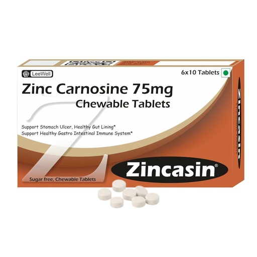 [BRSRAYD3PMPR6E3G] Zincasin (LeeWell) Chewable Zinc Carnosine | Leaky gut repair supplement | Strengthen Digestive system, stomach immunity, Taste buds function, Neurotransmitter Support | Healthy IBS, IBD, Gastric Ulcer Support - 60 sugar-free