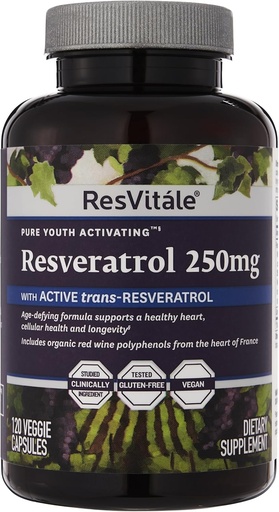 [BRSWGZIQC57ROGT4] ResVitale Resveratrol 250 mg - Resveratrol Supplement for Men and Women - 120 Veggie Capsules