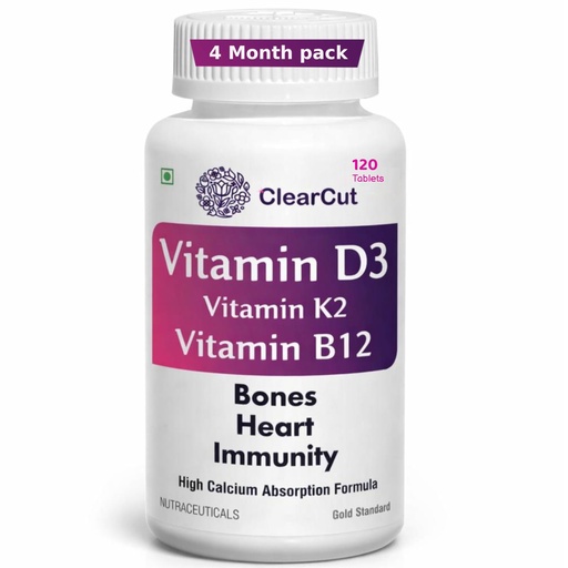 [BRSRMBAEAQARUC3O] ClearCut Vitamin D3 K2 B12 Calcium tablet Joints bones Boosting Immunity supplement for men women 120