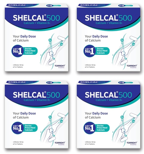 [BRSRAYL2PIMQAYLV] Shelcal 500 Calcium Tablets With Vitamin D3 For Healthy And Strong Bone, Joint & Muscles India's No.1 Doctor's Prescribed Calcium Supplement - 60 Tablets (15 Tablets X Pack Of 4)