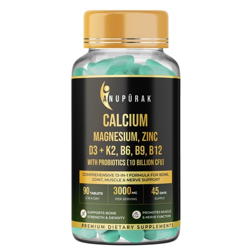 [BRSRAC37OQNQE2DL] Calcium and Vitamin D3 Tablets | 15 Actives: Calcium Magnesium Zinc with K2 MK-7 & Probiotics | Gentle on Stomach · High Absorption | Bone Health Supplement | 90 Veg Tablets (45 Days)