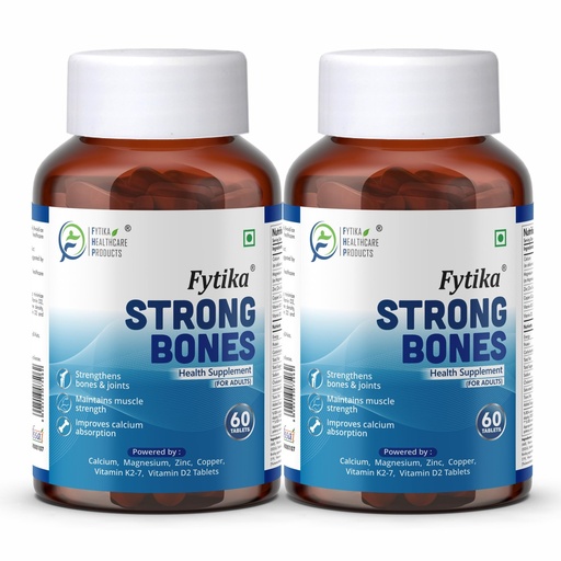 [BRSRMAINCMHWGFA4] Fytika Strong Bones (Pack of 2) - 120 TABS | Calcium 1000mg + Vitamin D3 400IU Supplement with Magnesium, Zinc,Coper & Vitamin K2 for Complete Bone, Joint & Muscle Health - Women and Men