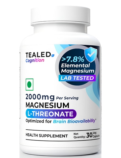 [BRSRYZTQAUARADTF] Magnesium L-Threonate 2000mg | Eurofins Lab-Tested | Advanced Magnesium Chelate for Brain, Memory & Focus | High Absorption | No Added Additives | 30 Veg Capsules