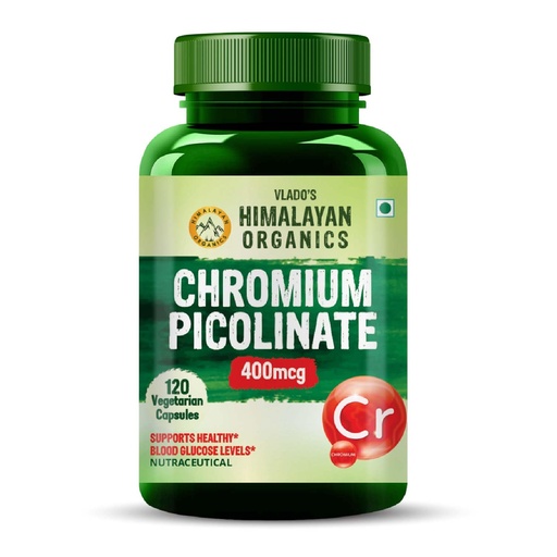 [BRSRAEITBYFRYEI4] Vlado’s Himalayan Organics Chromium Picolinate 400mcg Supplement | Supports Healthy Blood Sugar Level | Healthy Heart | Essential Weight Management For Men and Women - 120 Veg Capsule