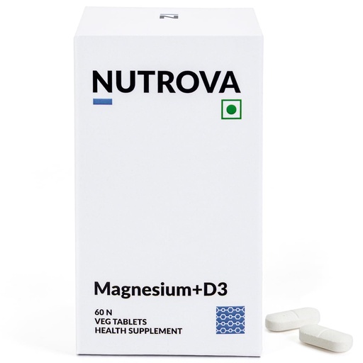 [BRSRAYI6B4MAMDTA] Nutrova Magnesium+D3 | With Magnesium Bisglycinate & Vitamin D3 | Supports Better Sleep, Mood, Energy & Muscle Recovery | High Absorption Formula | Gentle on Stomach | 60 Veg Tablets (Pack of 1)