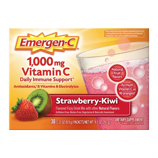 [BRSWIAQCBMHGGF3A] Emergen-C 1000mg Vitamin C Immune Support Powder Strawberry Kiwi 30CT includes Zinc, Manganese, 7 B Vitamins and Electrolytes for Back to School Essentials