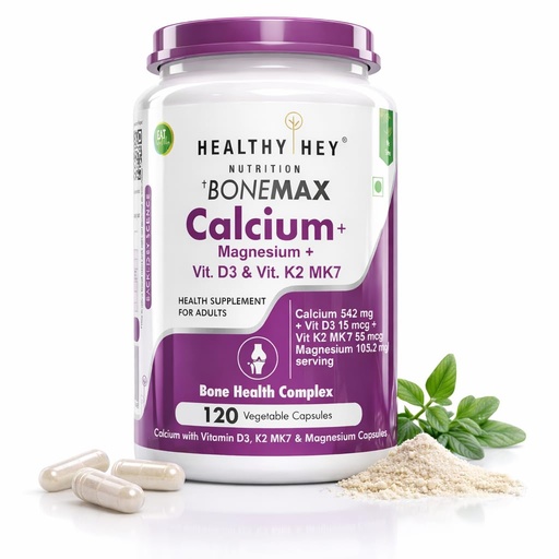 [BRSWYHA5OIGQIHT4] HealthyHey Nutrition BoneMax Calcium, D3, K2 & Mg | 100% Vegetarian | Calcium, Vitamin D3 & K2-MK7 and Magnesium - Benefits Bone Health & Joint Support (120 Capsules)