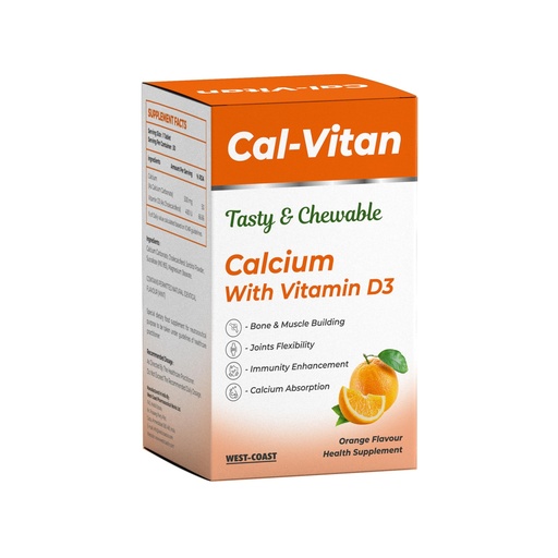 [BRSREHQNBAFWGEYZ] Westcoast CalVitan Calcium 500mg + Vitamin D3 Chewable Orange Flavor (30 Tablet)