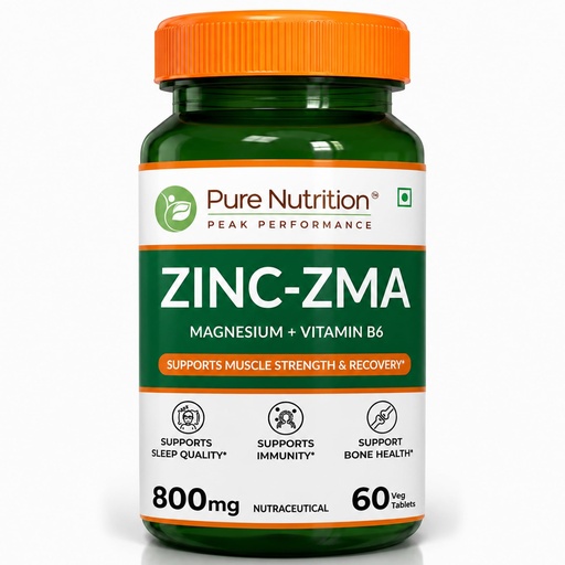 [BRSWYFIFBMNRUC3K] Pure Nutrition Zinc ZMA – 60 Veg Tablets | 800mg Zinc, Magnesium Aspartate & Vitamin B6 | Supports Muscle Recovery, Bone Strength & Deep Sleep | Boosts Energy, Testosterone & Immunity | Ideal for Athletes & Active Lifestyles