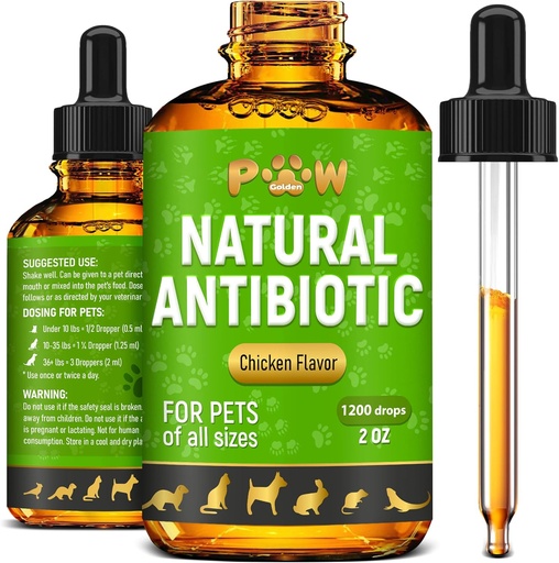 [BRSRAZYLAV7AYELO] Dog Antibiotics with Chicken Flavor | Сat Antibiotics for Infection, UTIs, Allergies, Runny Nose | Digestive Support | Different Breeds and Ages | Cranberry in The Composition | 2 Oz