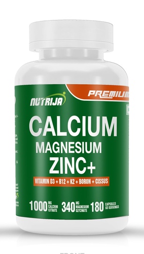 [BRSRMAQYCN5QIG3G] NutriJa Calcium Magnesium Zinc with Vitamin D3, Boron, K2 & B12 | Complete Bone Health & Joint Support Supplement for Men & Women (180 Capsules)