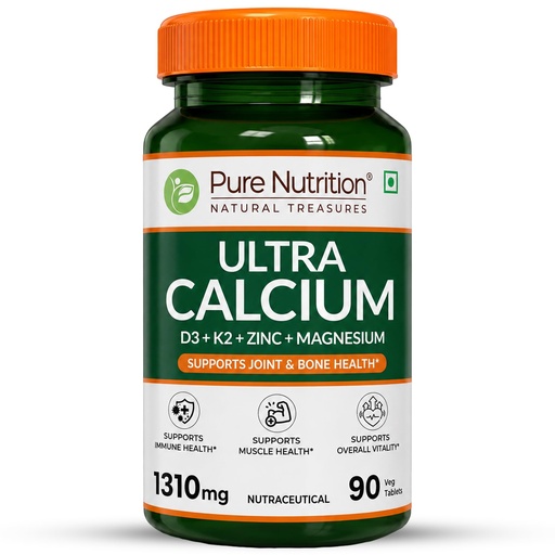 [BRSREHAPAEBAGEIY] Pure Nutrition Ultra Calcium 1310mg – 90 Veg Tablets | With Vitamin D3, K2, Zinc & Magnesium | Bone, Joint, Muscle & Immune Health Support | Calcium Supplement for Men & Women