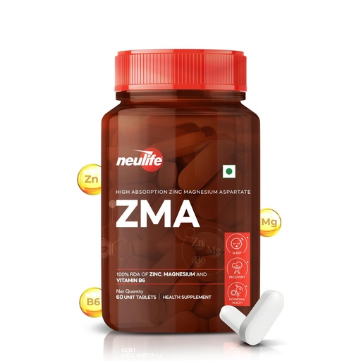 [BRSRAZA7BMBRA23Z] Neulife ZMA-Zinc + Magnesium + B6 for Recovery & all-round Health boost Tablets- (60Tabs)