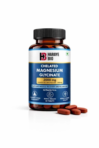 [BRSRYYL7DJYBUGY7] Chelated Magnesium Glycinate 2000mg | Elemental Magnesium Supplement for Muscle Recovery, Stress Relief, Bone & Nerve Health | High Absorption Nutraceutical Tablets | 60 Tablets (Pack Of 1)
